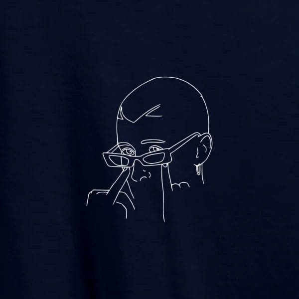 T-shirt Bad Bunny com ilustração line art branca.